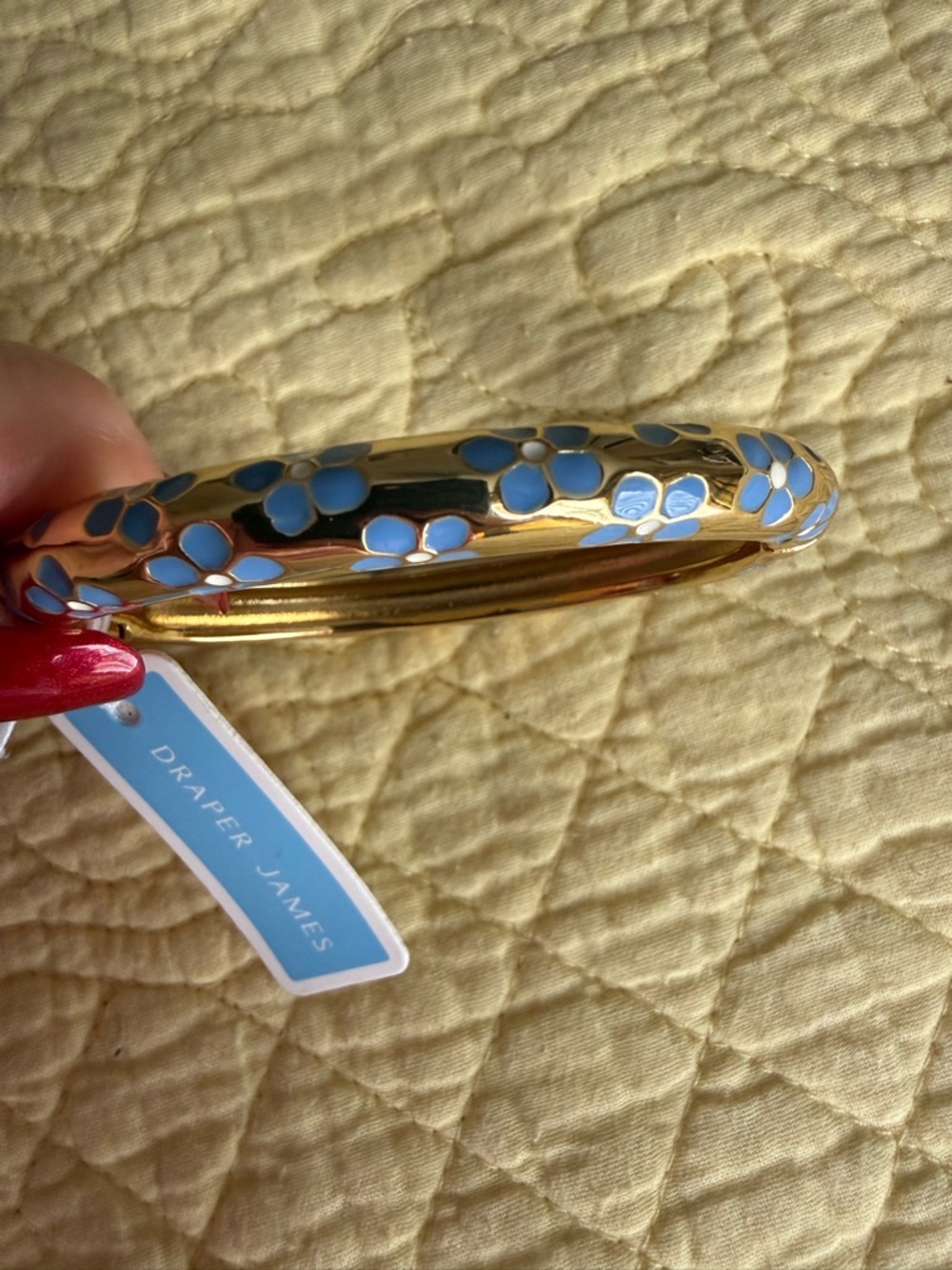 Draper James Gold Enamel Hinged Oval Floral Bangle Bracelet NWT Sold Out